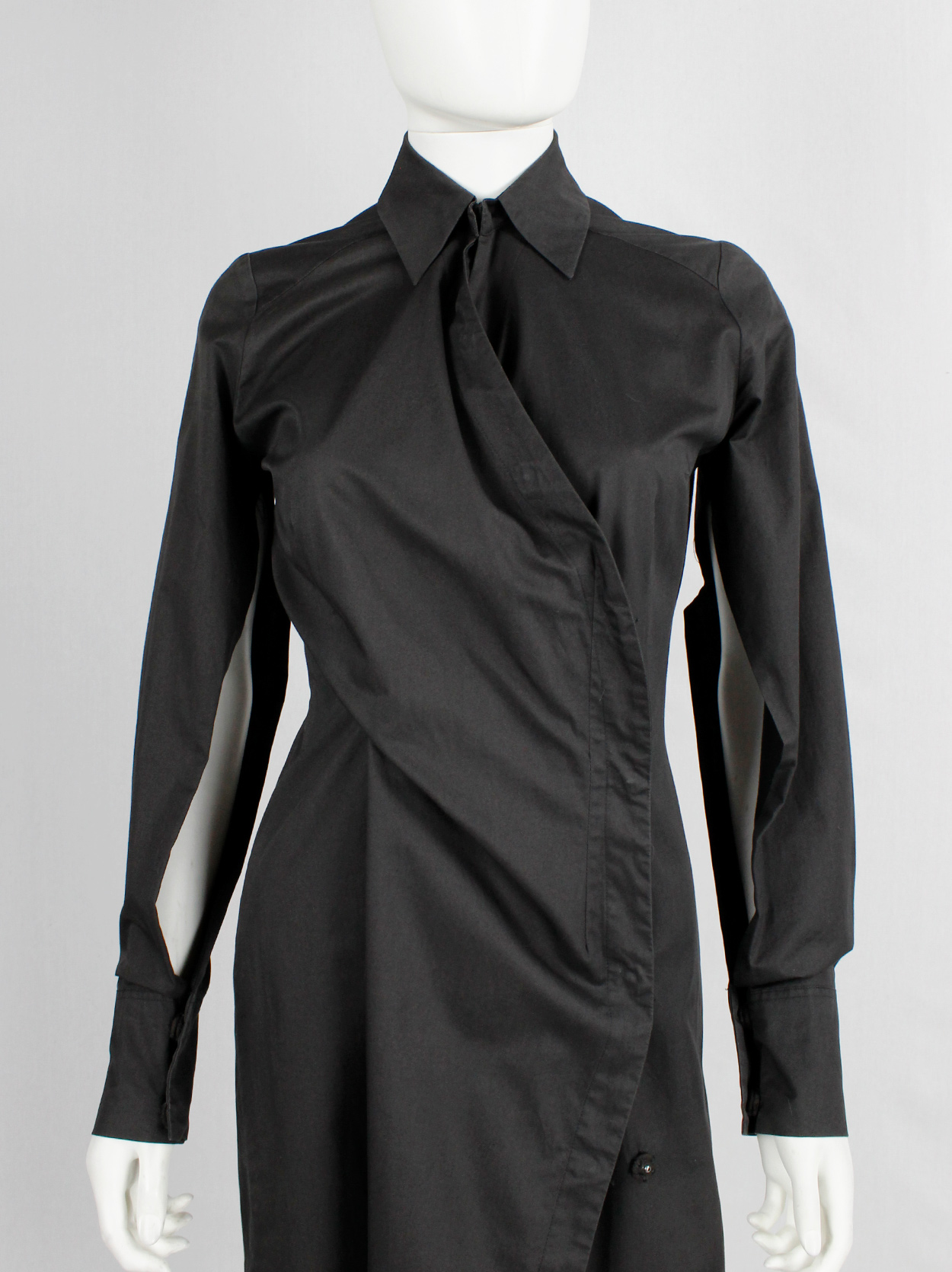 A.F. Vandevorst dark grey asymmetric shirt dress with open sleeves 