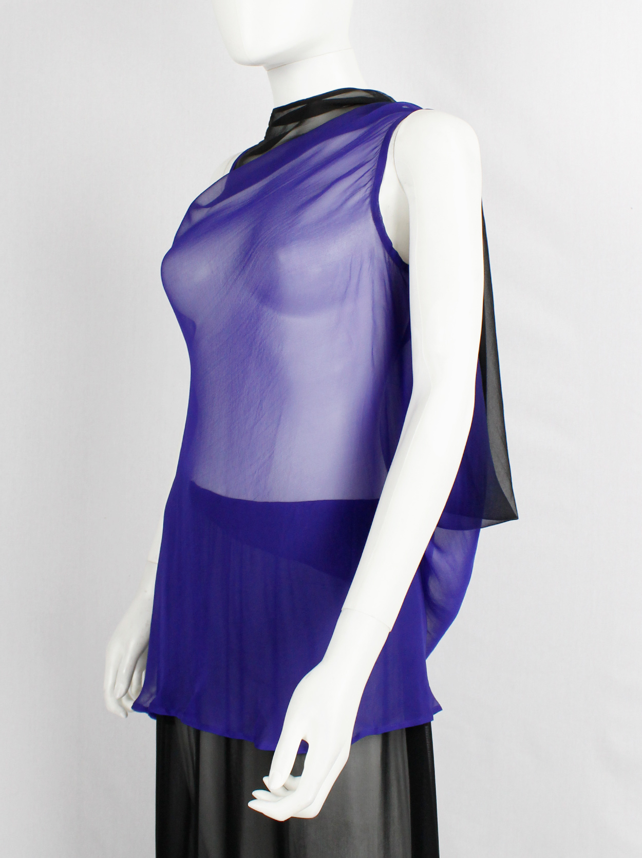 Ann Demeulemeester blue and black ombre sheer top with back drape 