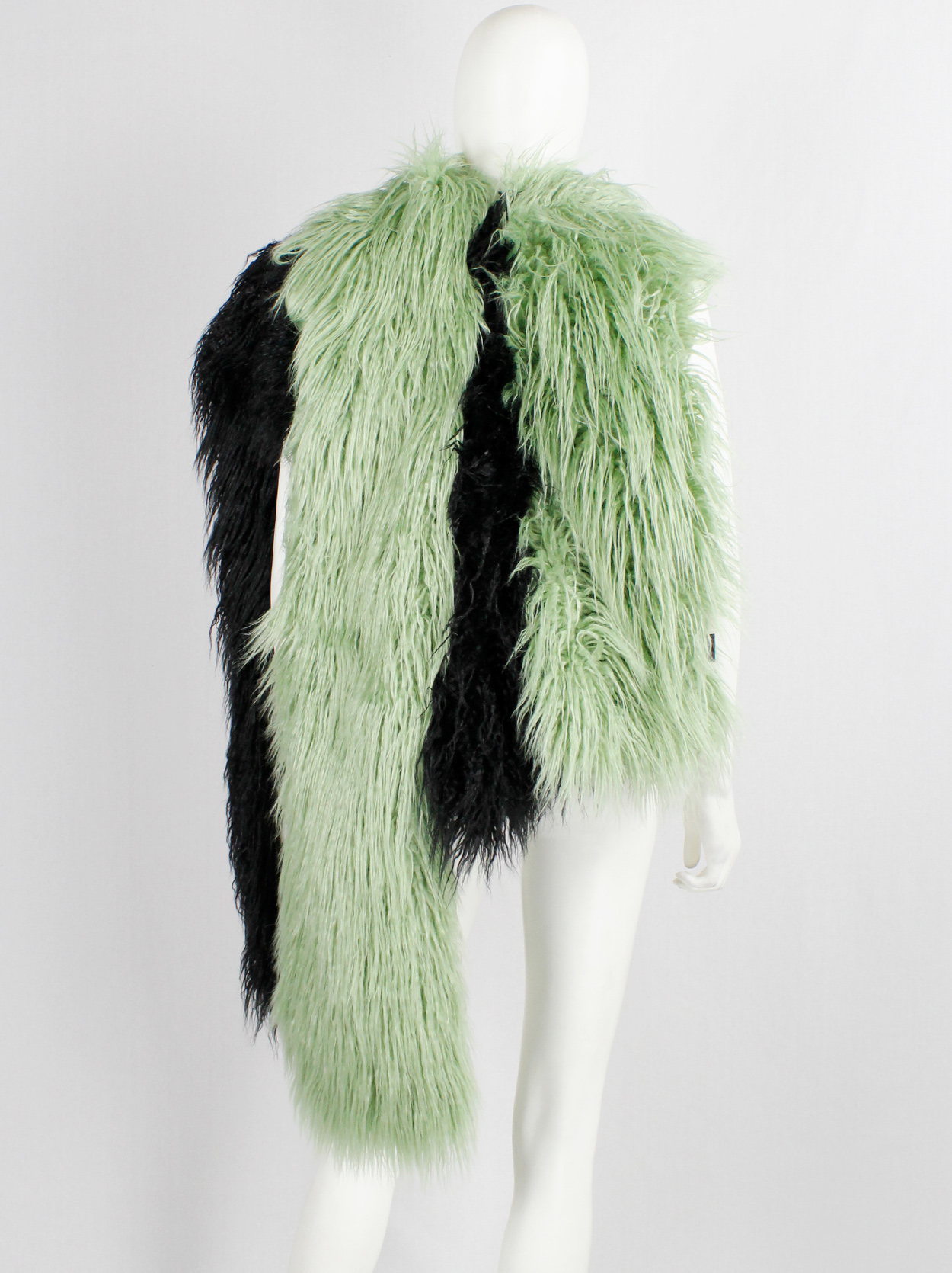 Dries Van Noten mint green and black oversized shaggy faux fur 