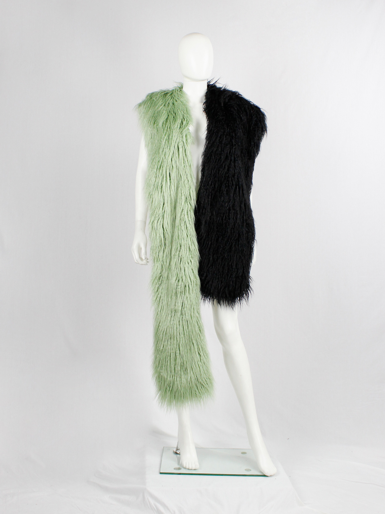 Dries Van Noten mint green and black oversized shaggy faux fur