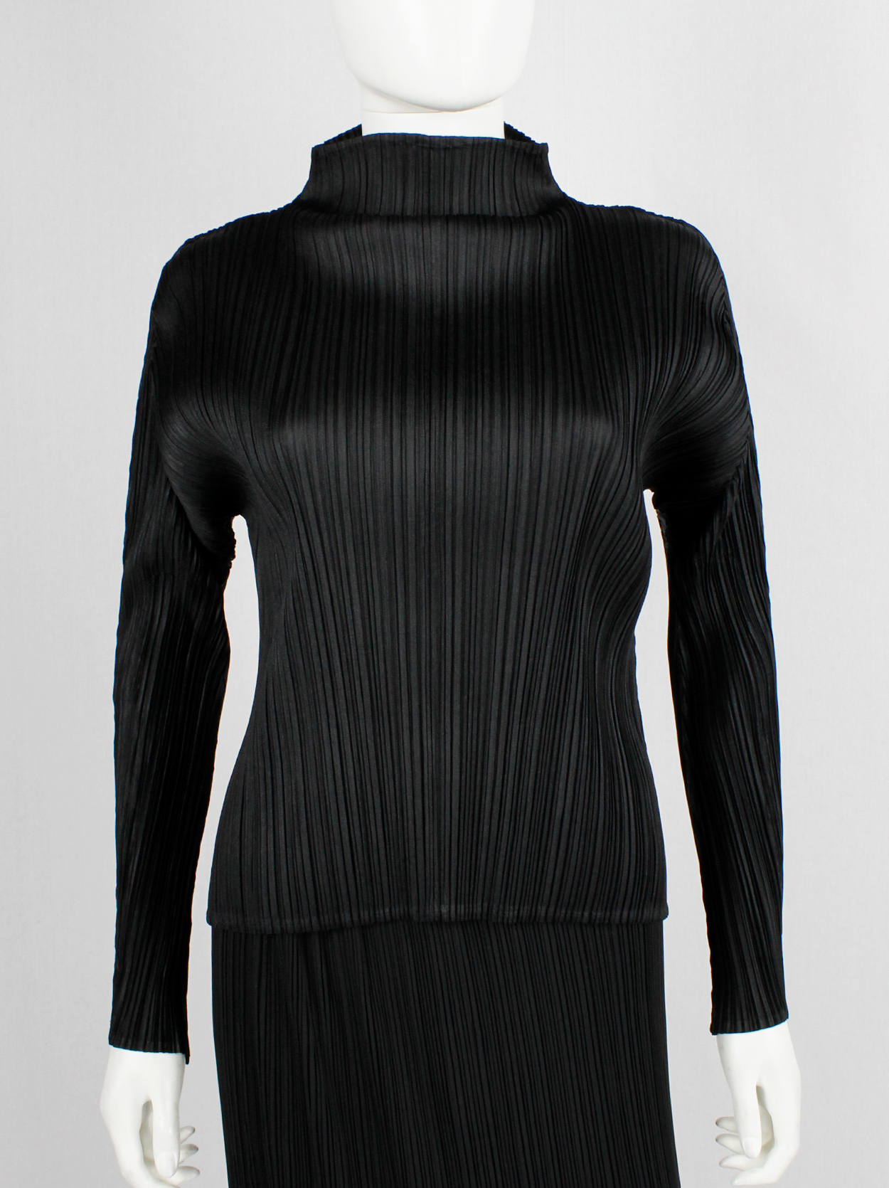Issey Miyake Pleats Please black pleated jumper with mock