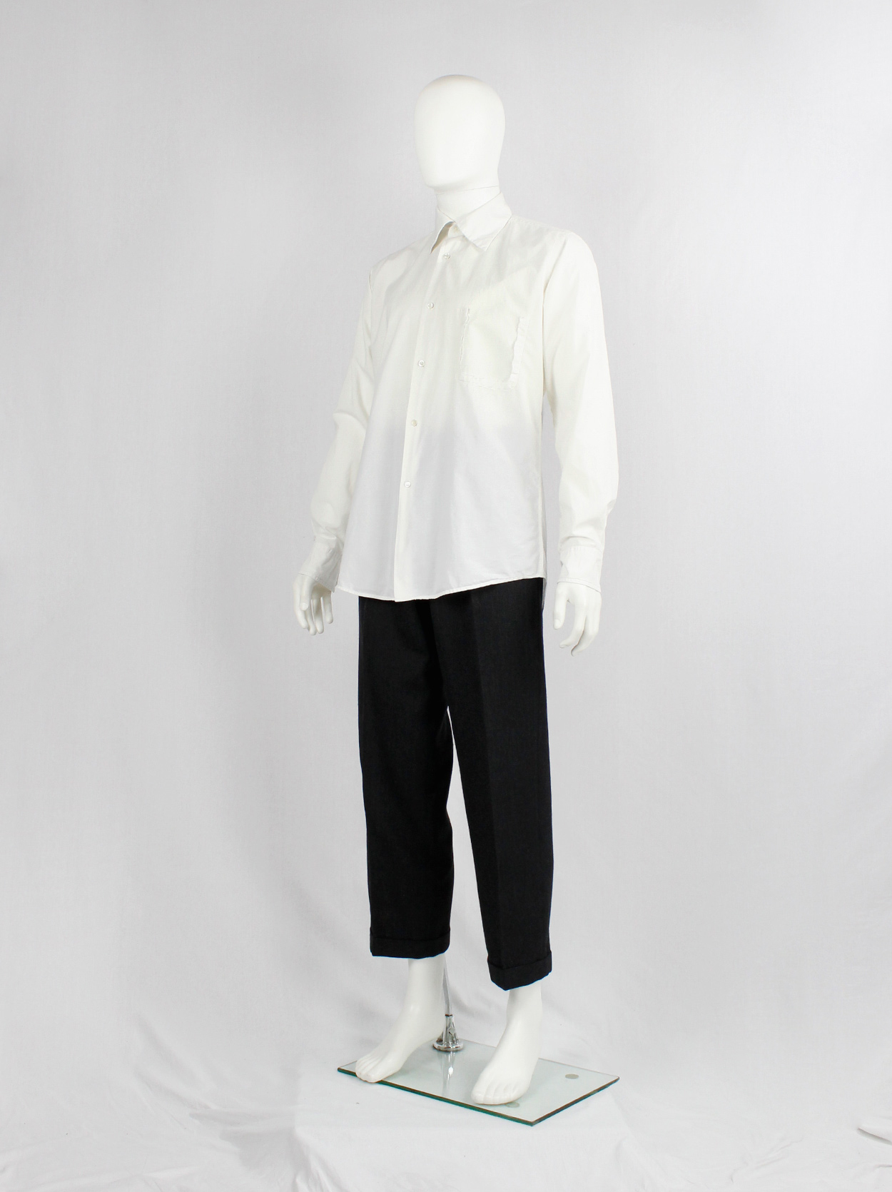 Maison Martin Margiela white shirt with torn out breastpocket 