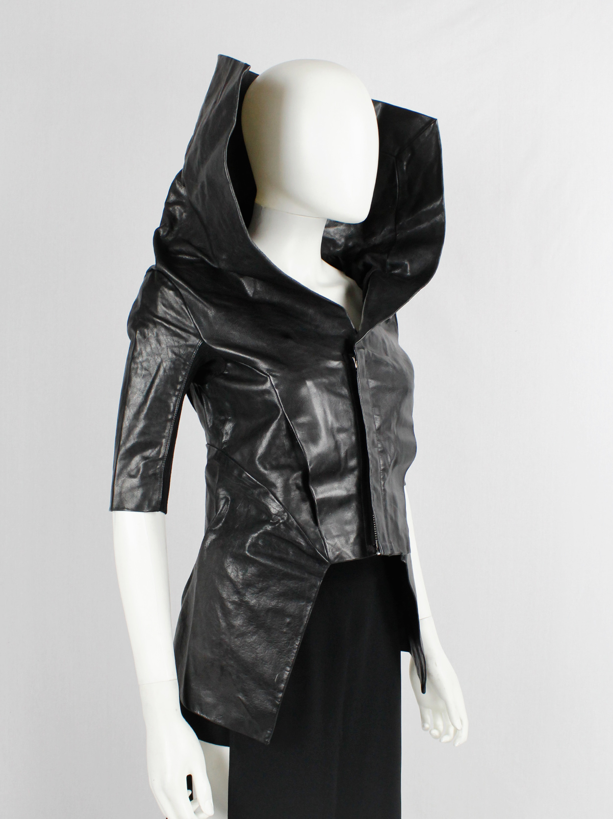 Rick Owens ANTHEM black leather winged jacket with standing collar 