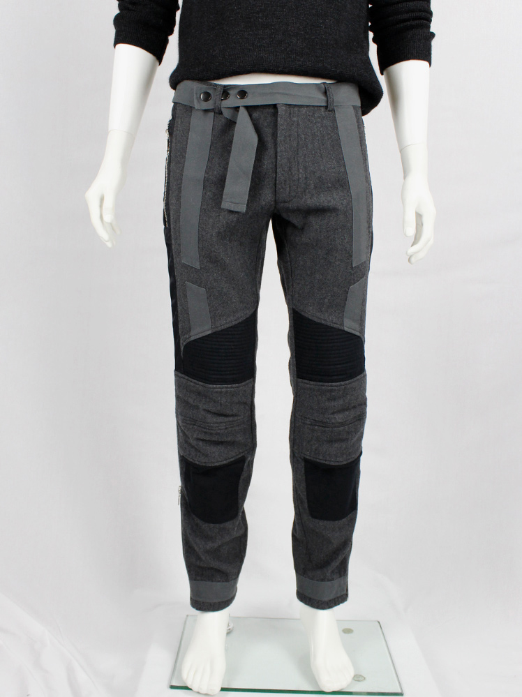 Dries Van Noten grey biker trousers with dark and light grey