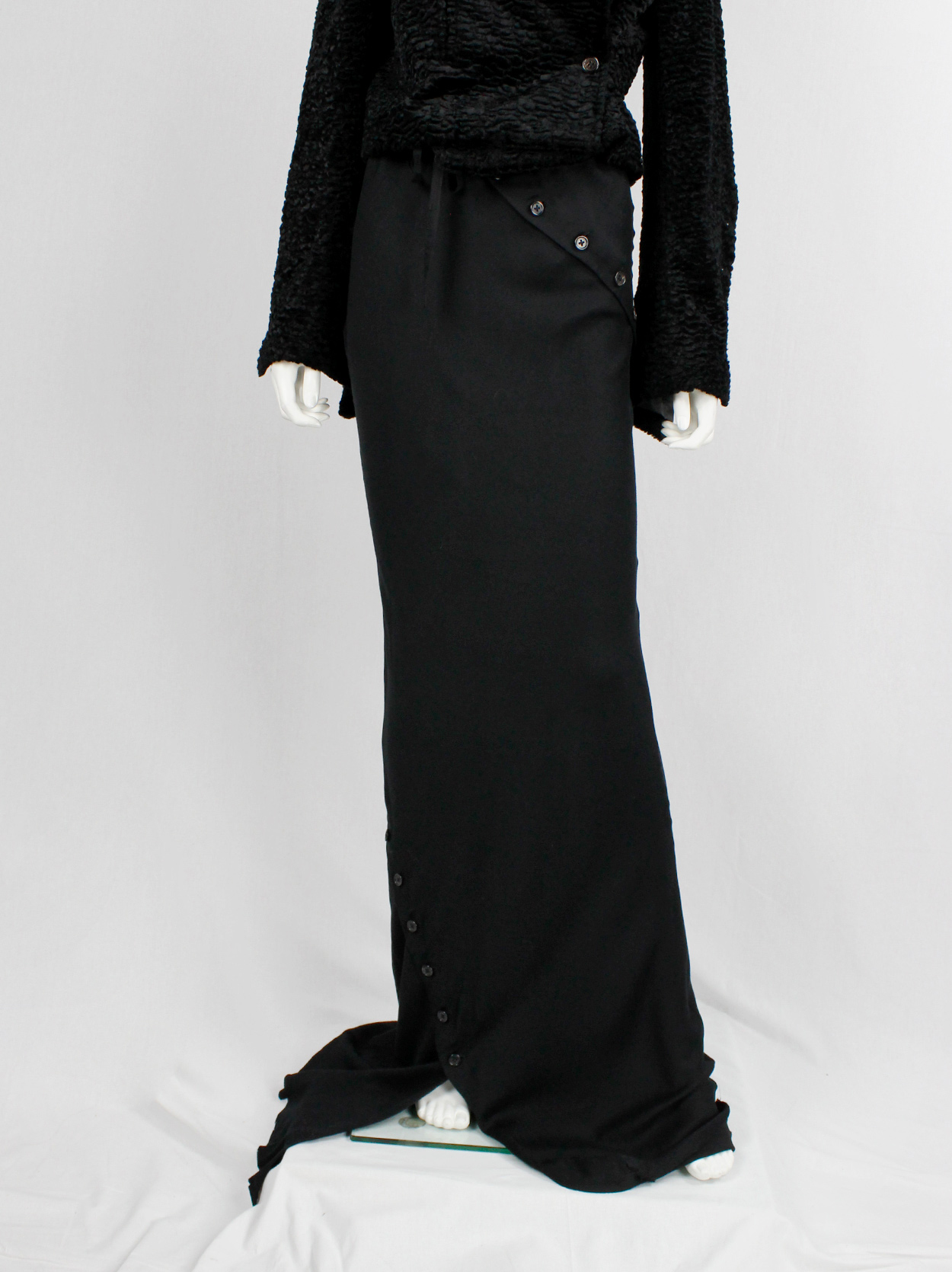 Ann Demeulemeester black floor length skirt with buttoned slit 