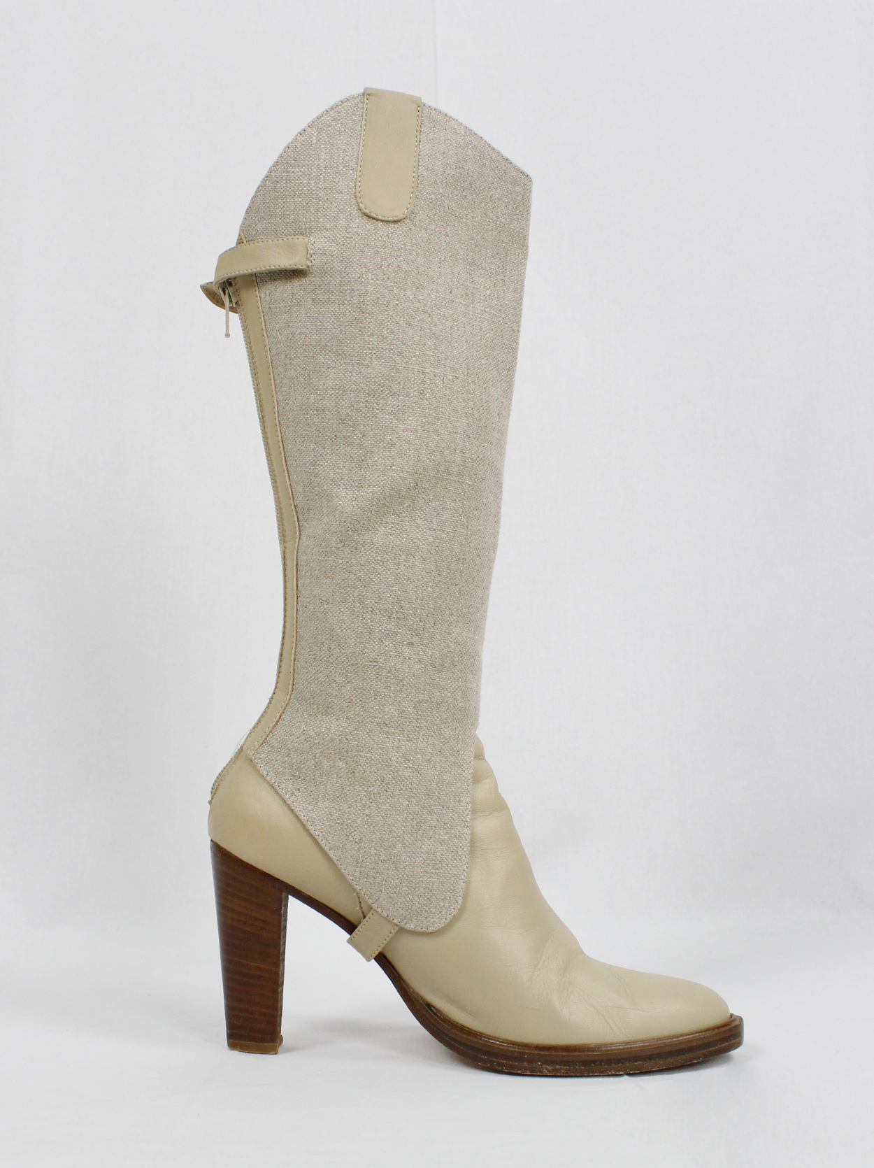 A.F. Vandevorst beige horse riding boots with burlap chaps
