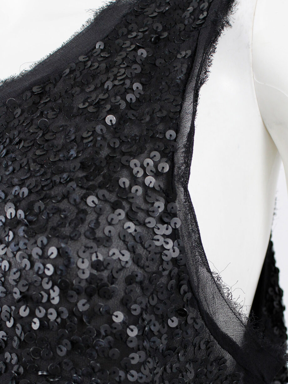 Ann Demeulemeester black raw silk top with matte black sequins