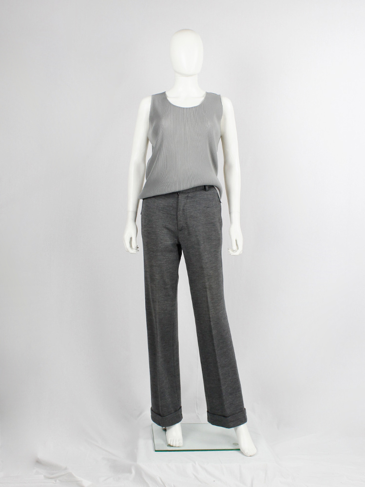 Issey Miyake Pleats Please grey pleated sleeveless top — mid