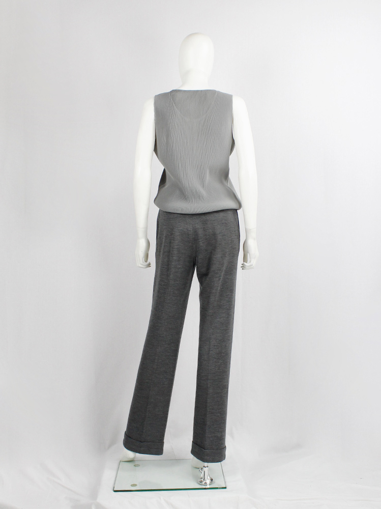 Issey Miyake Pleats Please grey pleated sleeveless top — mid