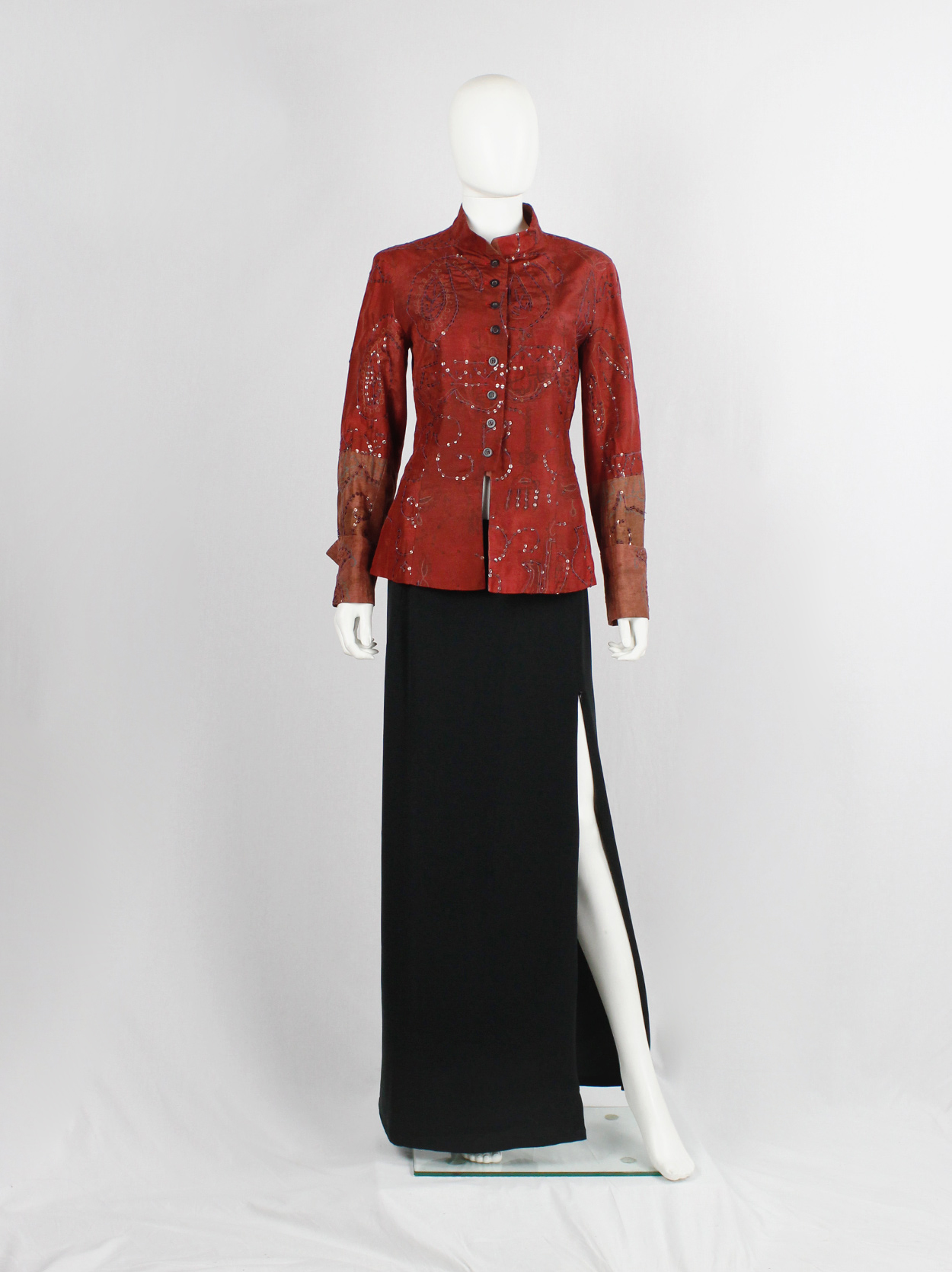 Dries Van Noten red Sherwani-inspired jacket with sequinned Dries Van Noten red Sherwani-inspired jacket with sequinned