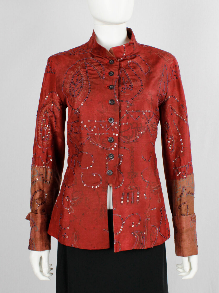 Dries Van Noten red Sherwani-inspired jacket with sequinned