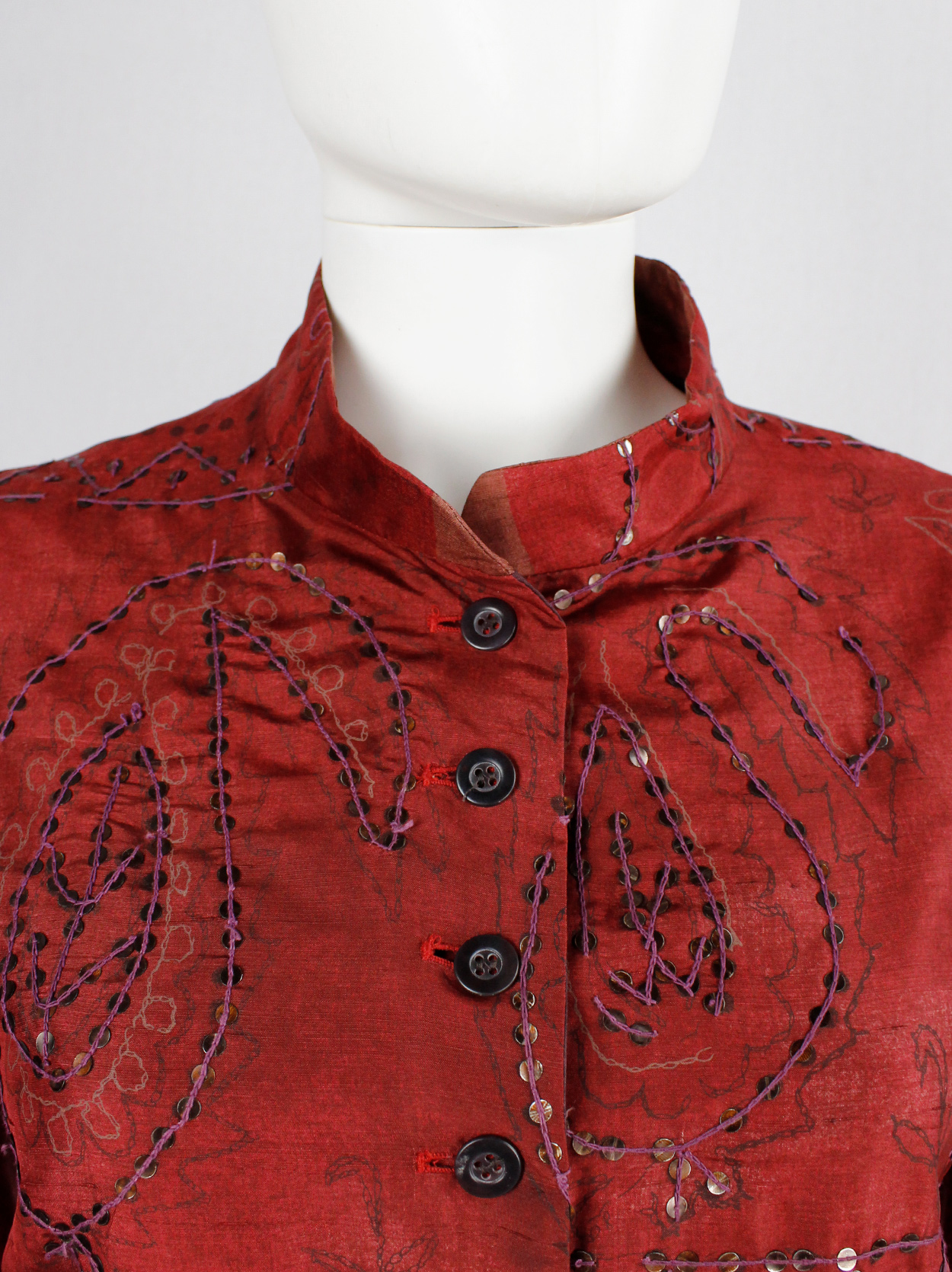 Dries Van Noten red Sherwani-inspired jacket with sequinned