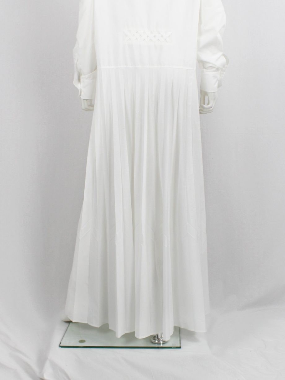 Veronique Branquinho white shirt dress with pleated maxi skirt and woven panels resort 2016 (12)