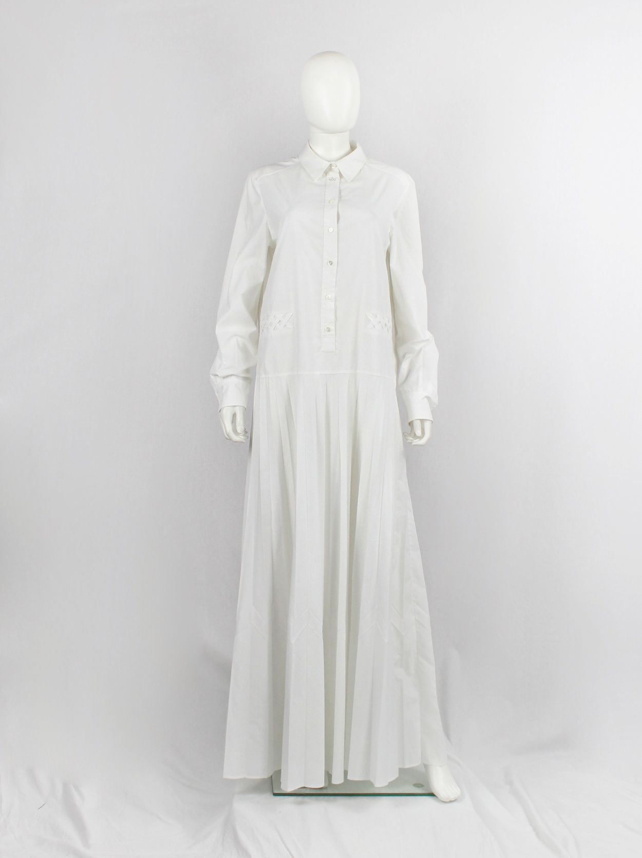 Veronique Branquinho チェック柄 トップス Veronique Branquinho white shirt dress with pleated maxi