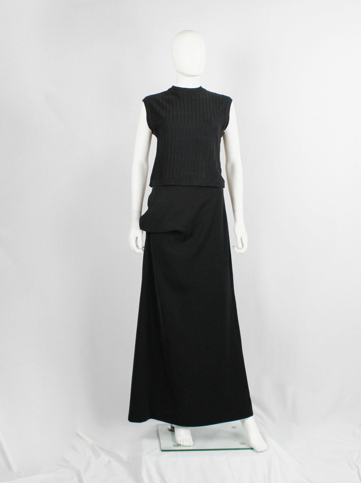 Ann Demeulemeester black knit top with ribbed pinstripe
