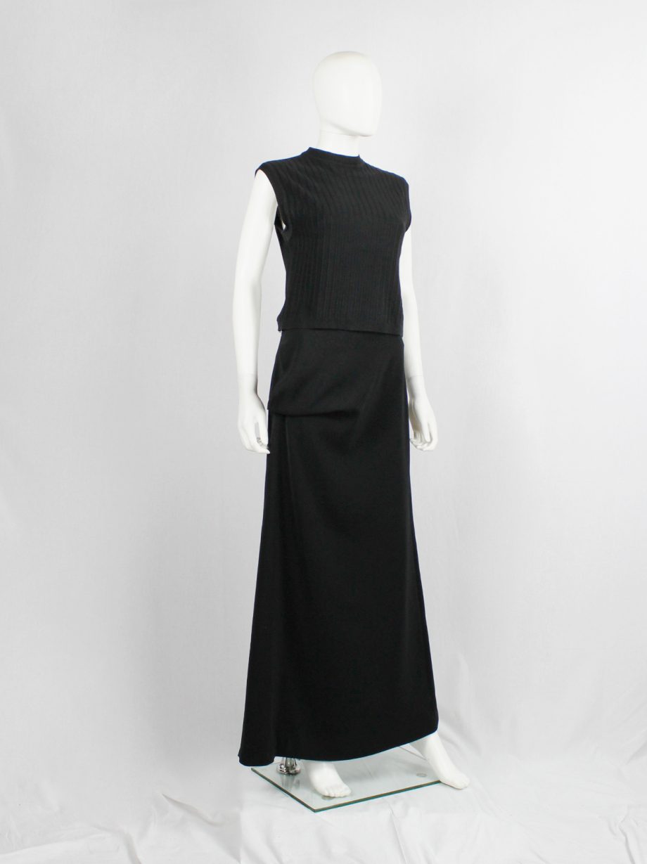 Ann Demeulemeester black knit top with ribbed pinstripe