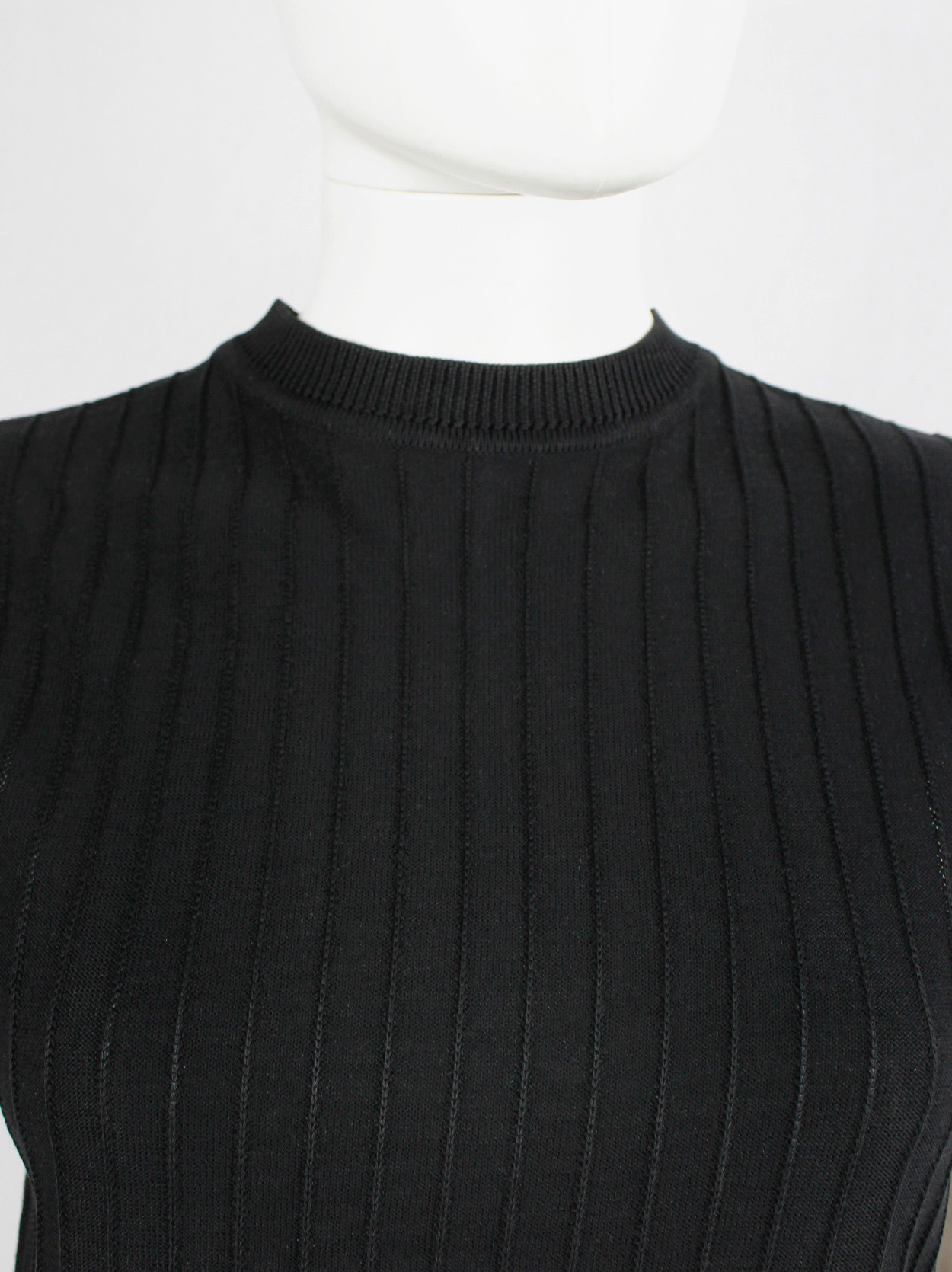Ann Demeulemeester black knit top with ribbed pinstripe