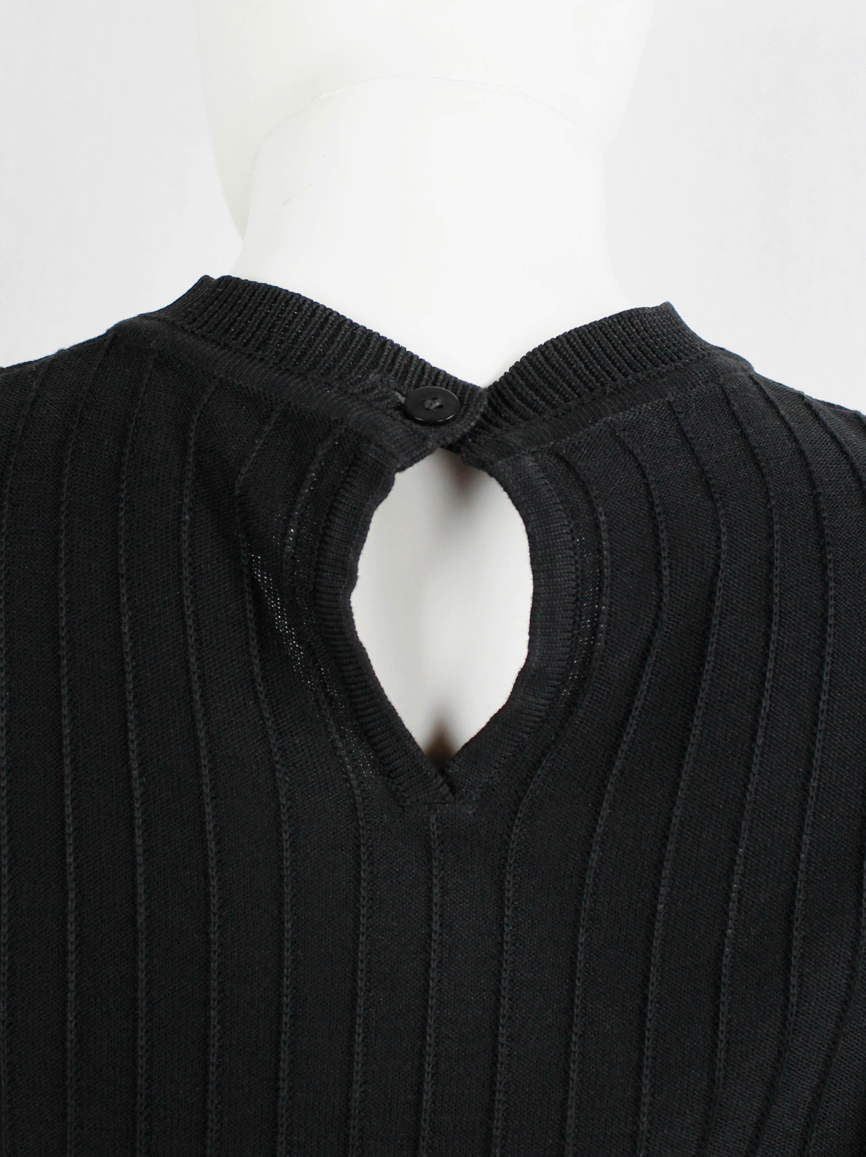 Ann Demeulemeester black knit top with ribbed pinstripe texture 