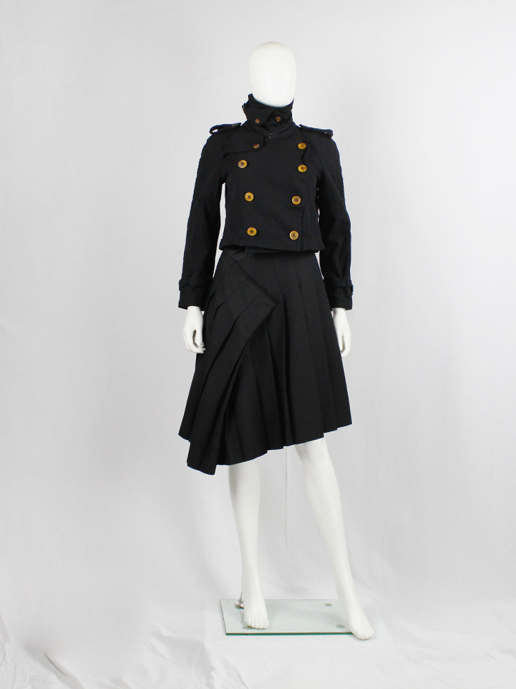 ジャケット・アウター Ange wool short coat black Double Breasted Short Black Wool-cashmere Coat , Women's