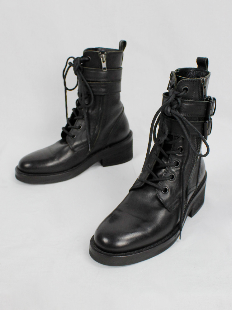 Ann Demeulemeester black combat boots with double belt