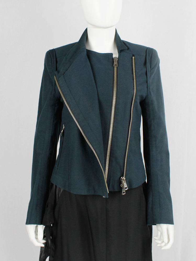 Ann Demeulemeester pine green biker jacket with double