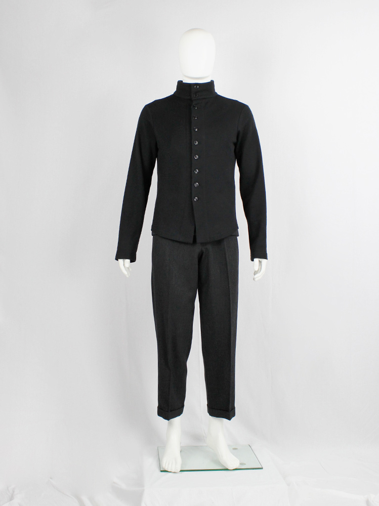 Ann Demeulemeester black button up jumper with fencing-style