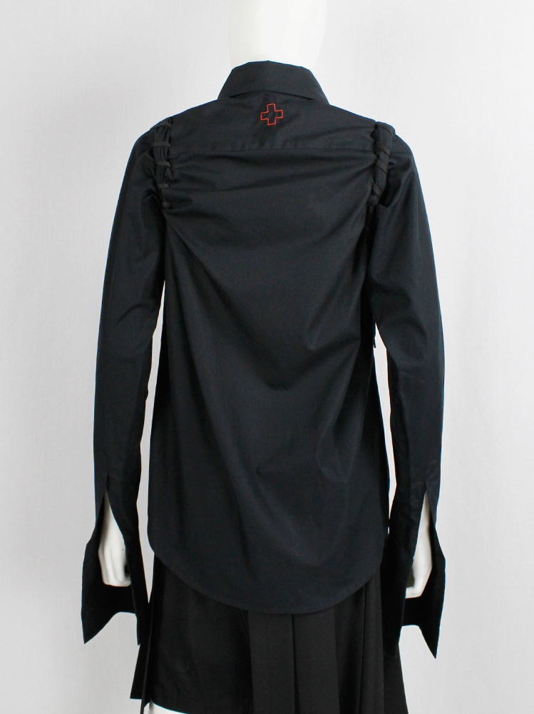 A.F. Vandevorst black shirt with laces around the shoulders and 