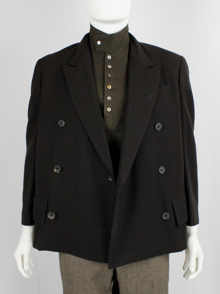 Y's for men brown short double breasted blazer with cropped