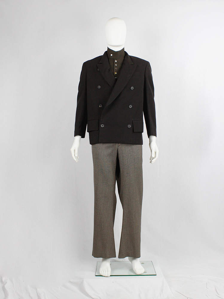 Y's for men brown short double breasted blazer with cropped