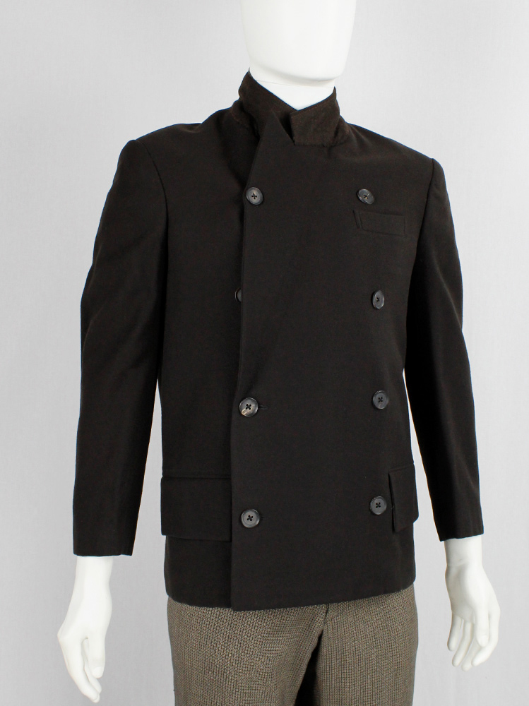 Y's for men brown short double breasted blazer with cropped
