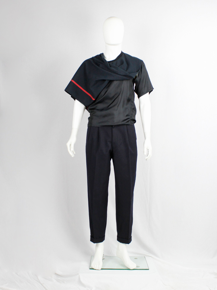 Comme des Garçons Homme navy tapered trousers with hems cuffed by 