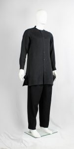 Yohji Yamamoto black long shirt with chopped collar and side wings