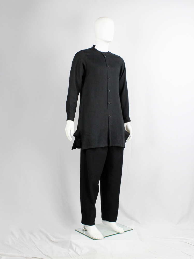 Yohji Yamamoto black long shirt with chopped collar and side Yohji Yamamoto black long shirt with chopped collar and side