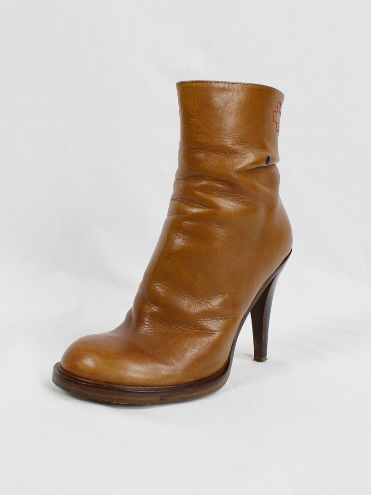 vintage af Vandevorst cognac ankle boots with bronze studs and scrunched back fall 2010 (20)