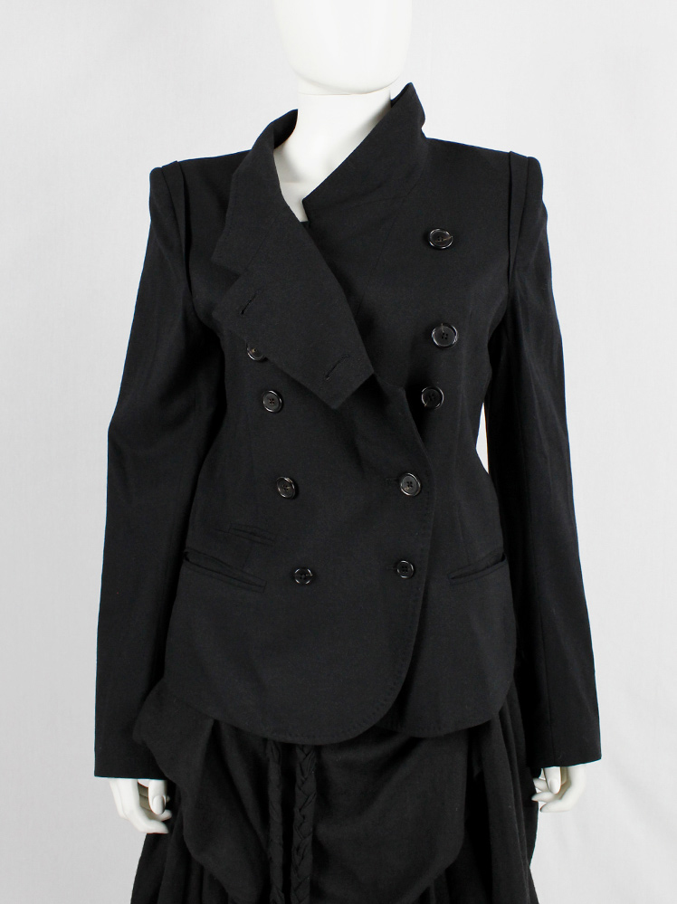 Ann Demeulemeester black double breasted jacket with cuts in the