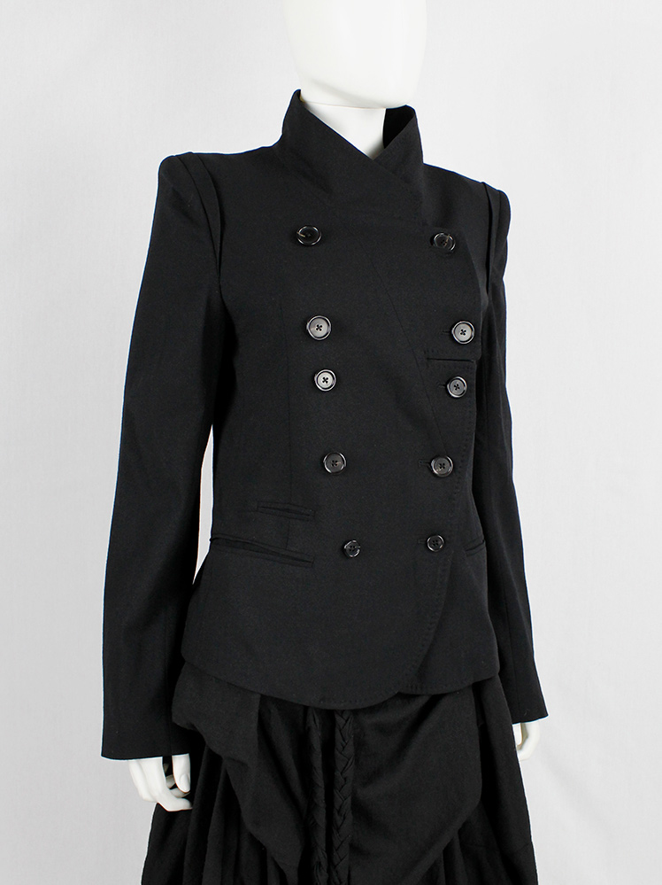 ジャケット・アウター ancellm DOUBLE-BREASTED COAT(BLACK) Ann Demeulemeester black double breasted jacket with cuts in