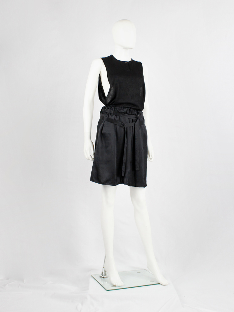 Ann Demeulemeester black midi-skirt with two belt straps