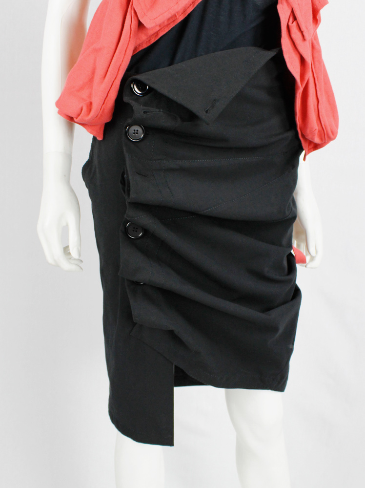 Dirk Bikkembergs black asymmetric curved skirt transformable