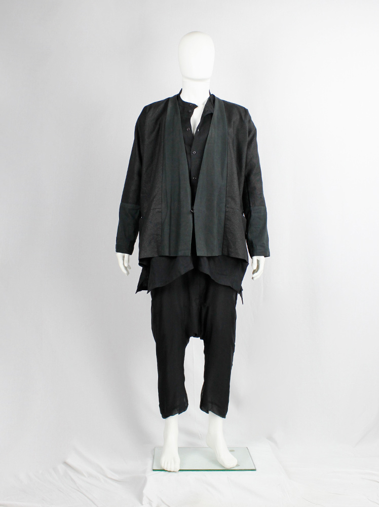 【美品】jan jan van essche　kimono　Sサイズ　リネン Jan-Jan Van Essche black woven kimono jacket with