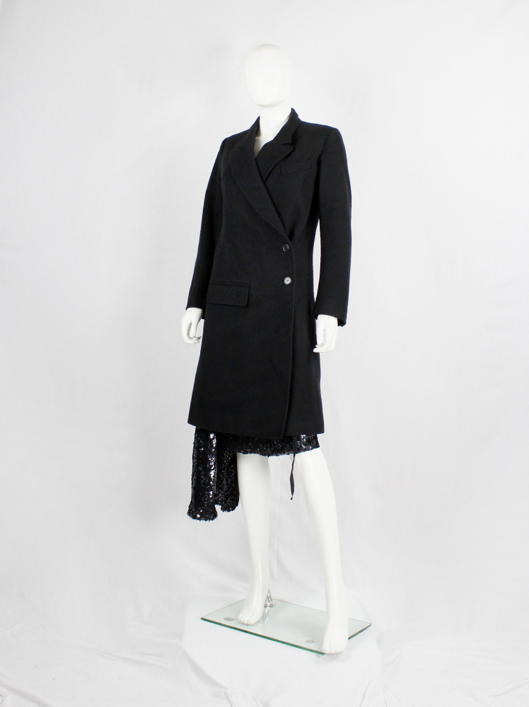 Ann Demeulemeester black long asymmetric coat with overlap