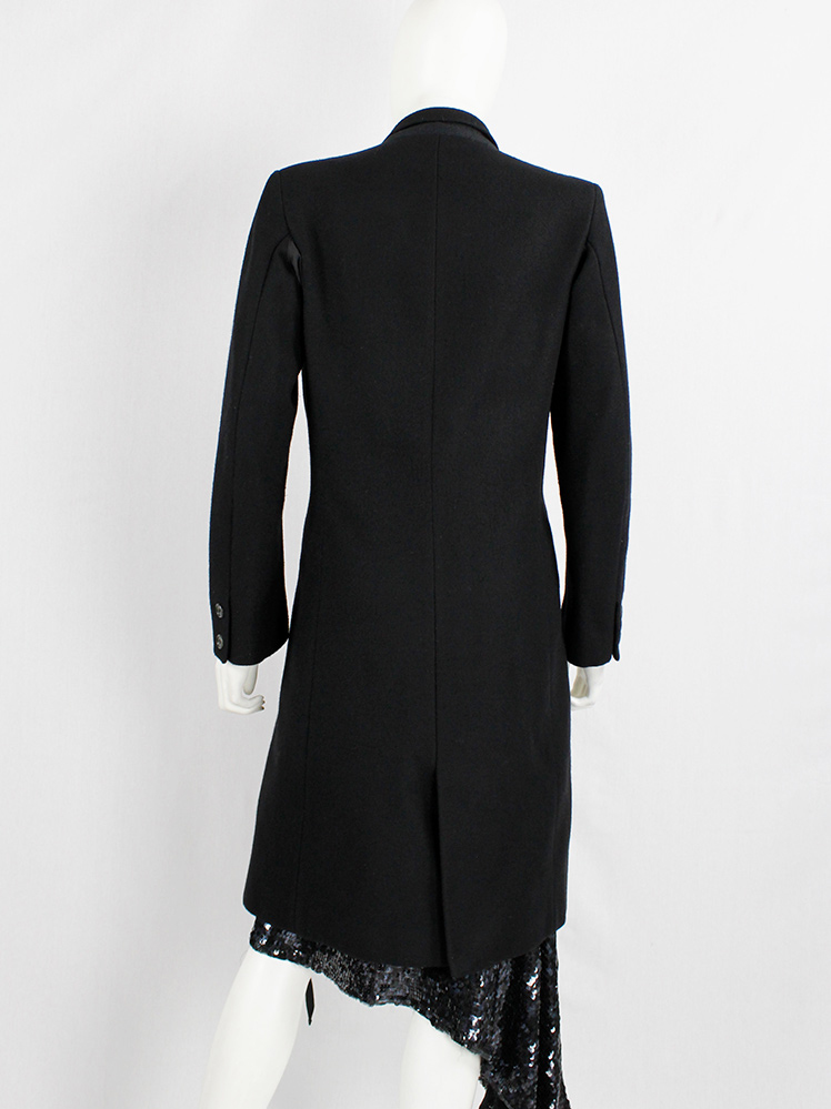Ann Demeulemeester black long asymmetric coat with overlap front