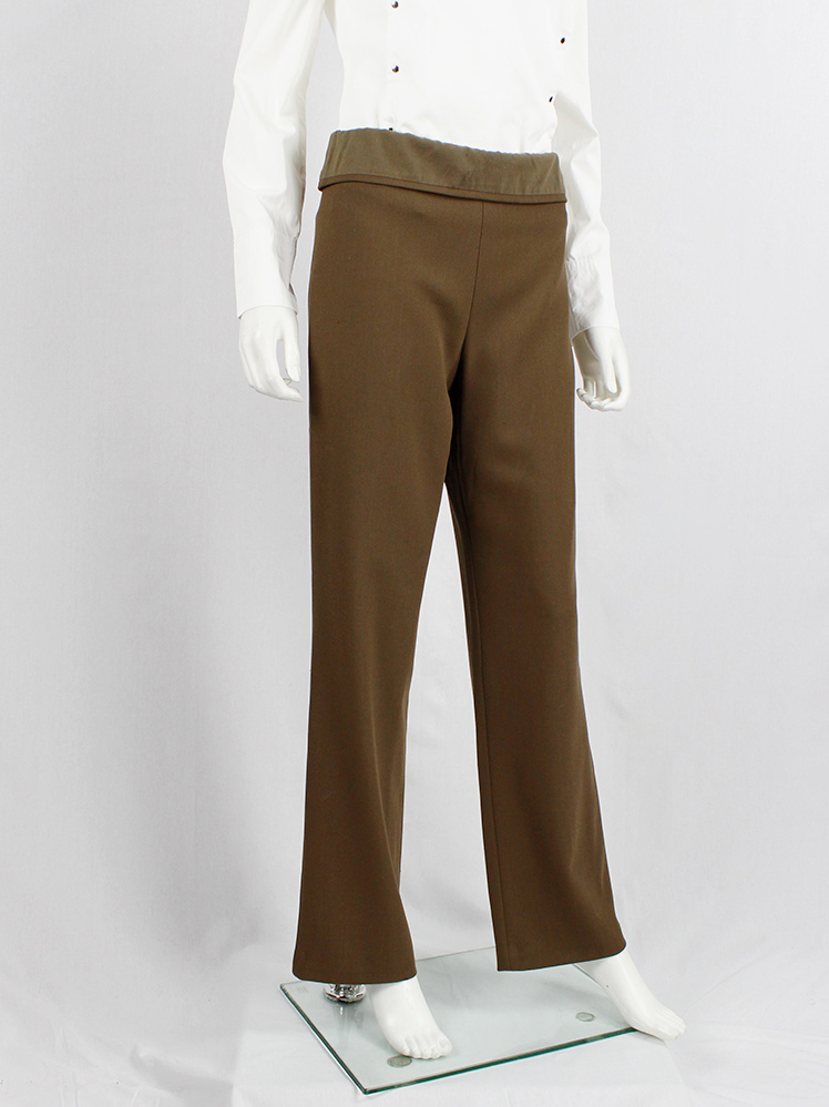 A.F. Vandevorst brown straight trousers with folded over waist 