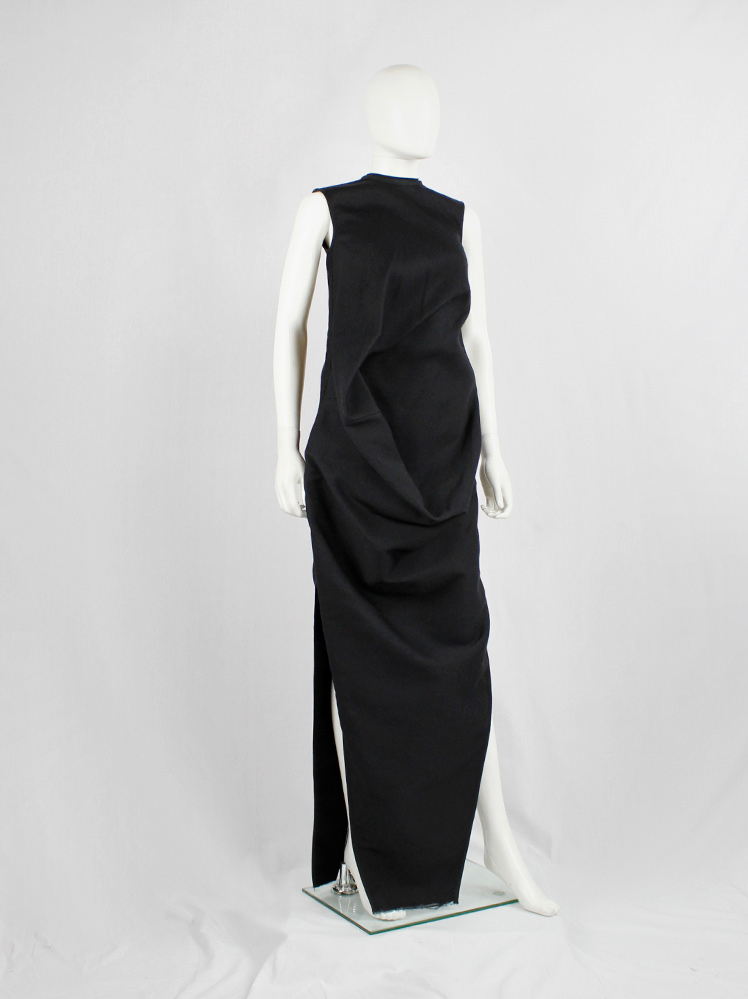 Rick Owens GLITTER black maxi dress with ellipse drape and