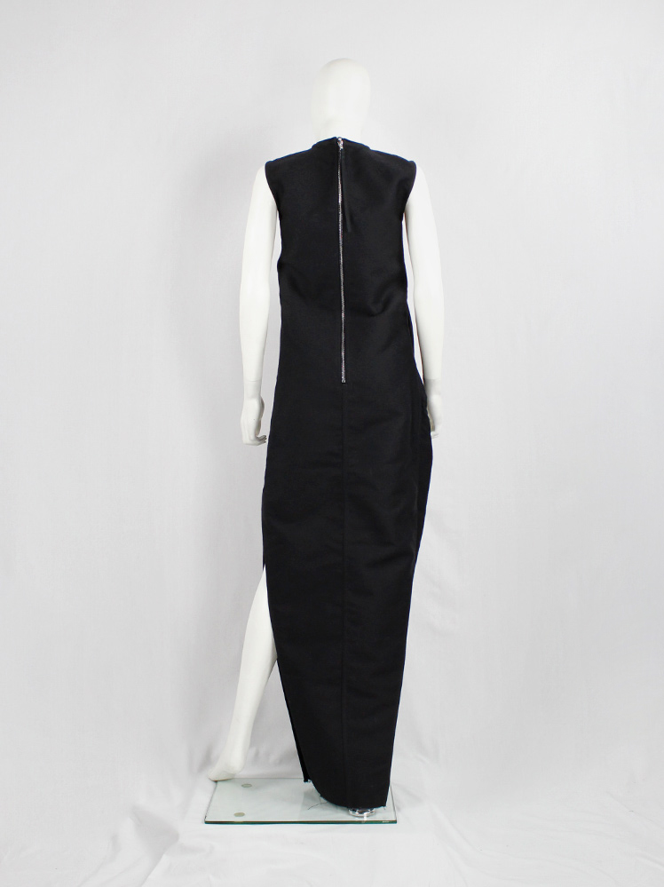 Rick Owens GLITTER black maxi dress with ellipse drape and side