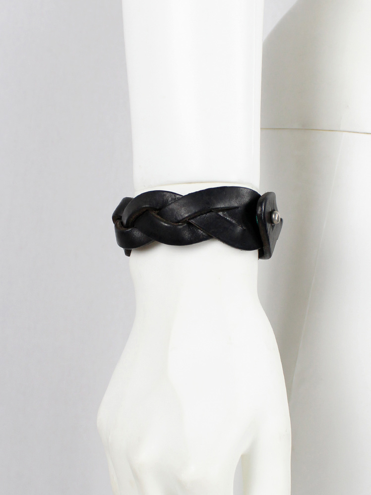希少 Maison Margiela real leather bracelet Maison Martin Margiela black leather 'mystery' braided bracelet