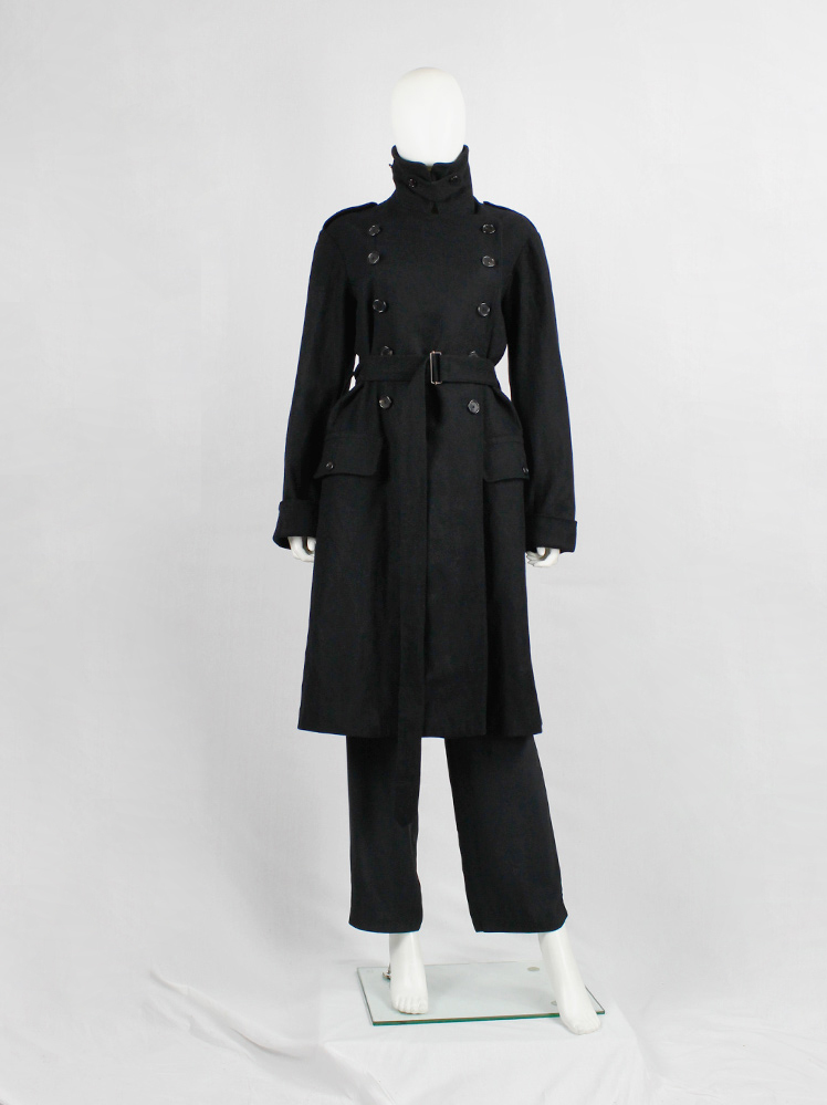 トレンチコート Ann Demeulemeester TRENCH COAT (2301WCO50FA239 099) Ann Demeulemeester black wool trenchcoat with double