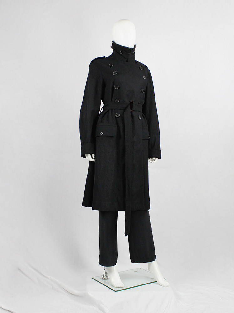 トレンチコート ANN DEMEULEMEESTER Black Crepe Georgine Trench Coat Ann Demeulemeester black wool trenchcoat with double