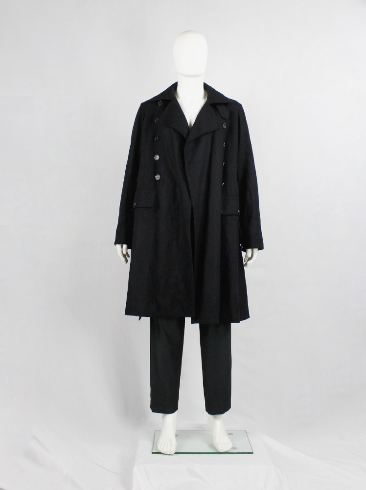 Ann Demeulemeester black wool trenchcoat with double