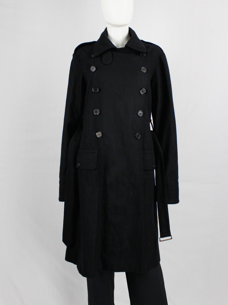Ann Demeulemeester black wool trenchcoat with double