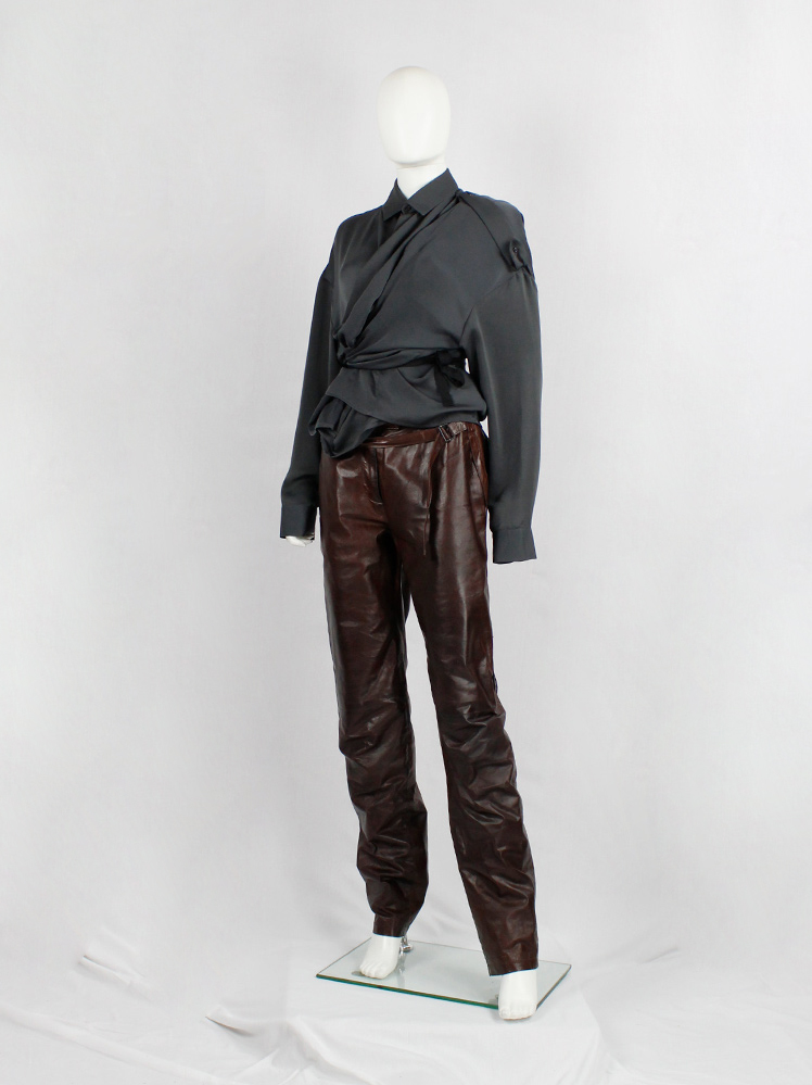 ANN DEMEULEMEESTER ベスト ダークブラウン Ann Demeulemeester brown leather horse riding trousers with straps